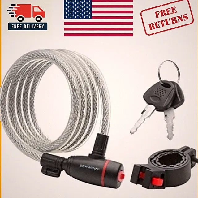 Anti-Theft 6 ft x 12 mm Bike Cable Lock - Two Keys & Protective Cover Included