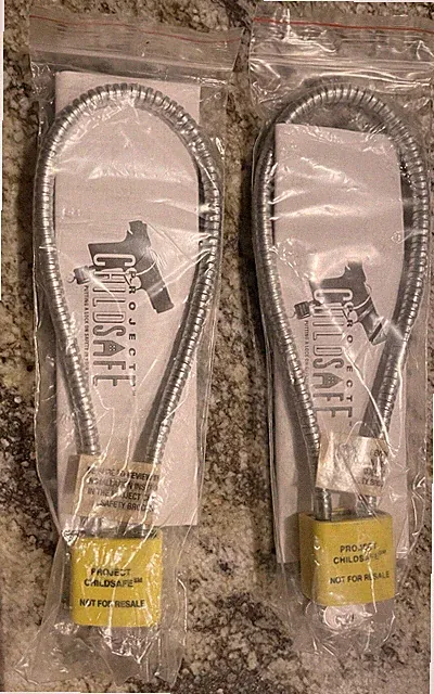 NEW Set of 2 Bicycle or Firearm Trigger Safety Locks Keyed Cable Padlock