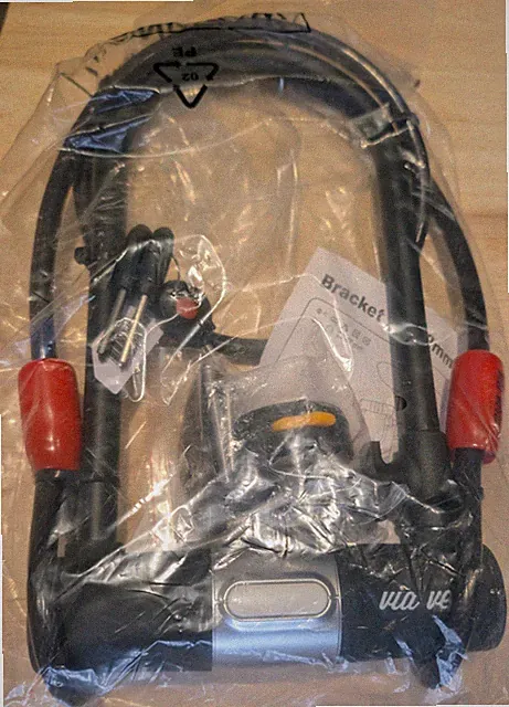 New VIA VELO Heavy Duty Bicycle U Lock shackle 15mm with 3 Keys & 10mm 6' Cable