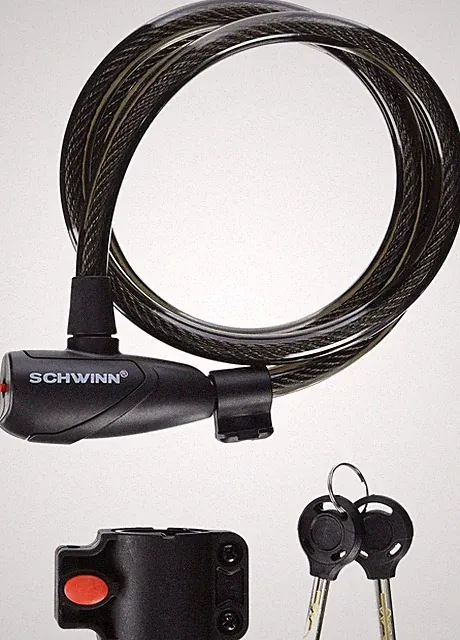 Schwinn Bike Key Lock Braided Steel Cable, 2 Keys Included, 6 Ft X 15mm w Light