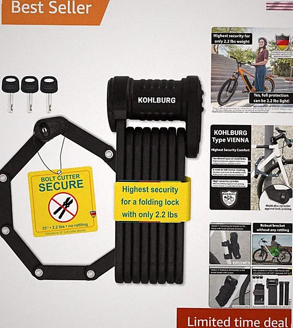 Security Folding Lock only 2.2 lbs - 35" Foldable Bicycle Lock - German Secur...