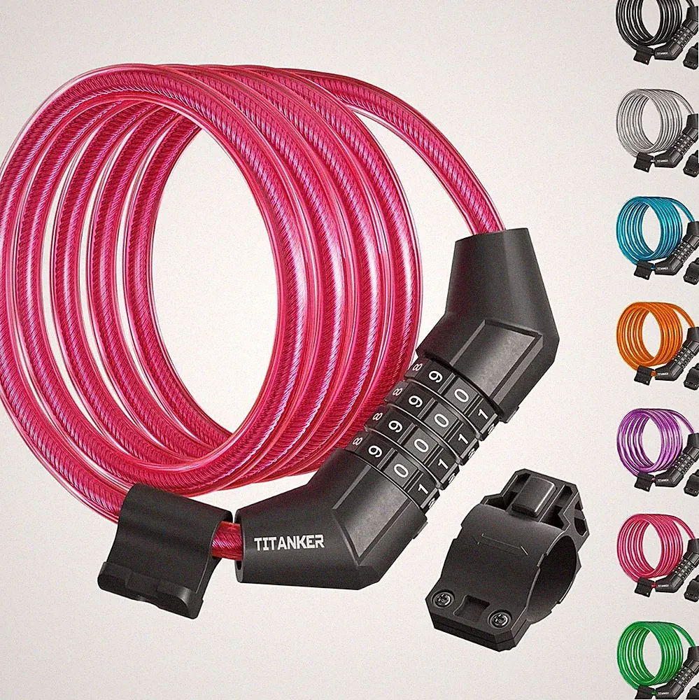 Titanker 4ft Bike Cable Lock Pink 4-Digit Combination Resettable Kids Bicycle Lo
